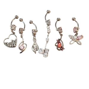 Silver and Pink Belly Button Rings Set